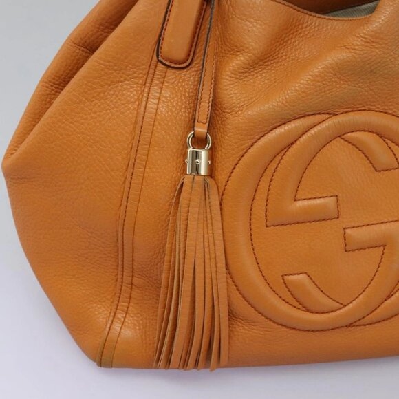 GUCCI Soho Hand Bag Leather Orange Gold - Picture 13 of 16